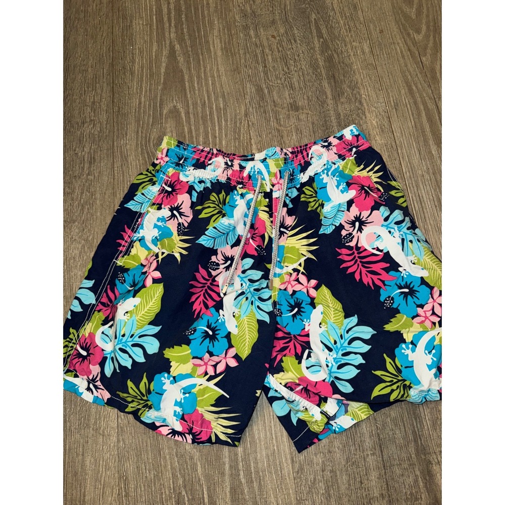 Vilebrequin Moorea Mens XL Swim Trunks Navy Tropical Gecko Hibiscus Board Shorts